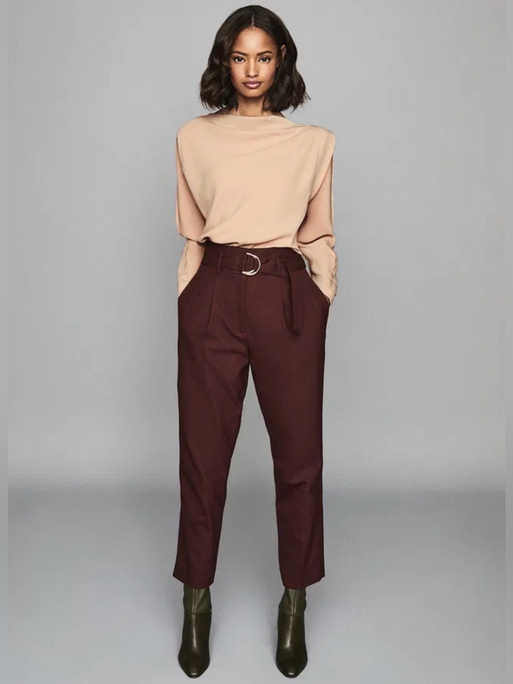 Reiss Soft beige Draped-Neck Blouse Women’s Size 4 - Picture 3 of 10